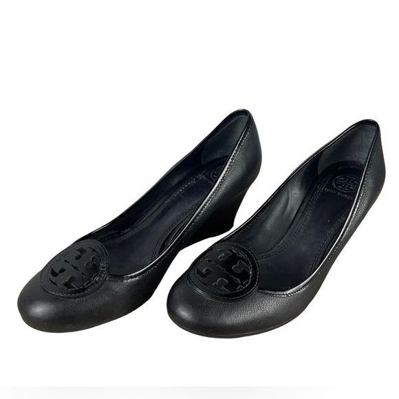 Tory Burch Classic Black Wedge Heels - Picture 3 of 15